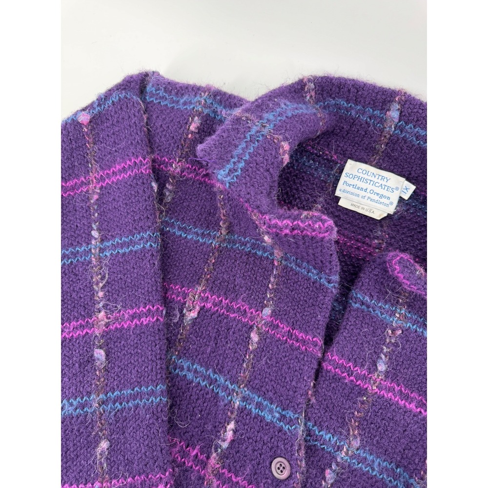 VTG Country Sophisticates Pendleton Plaid Wool Blend‎ Grandma Retro Cardigan - Picture 2 of 13
